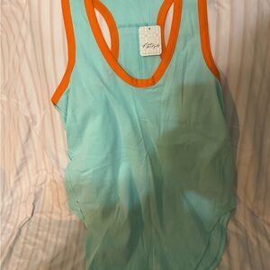 Free People Turquoise and Orange Tank Top